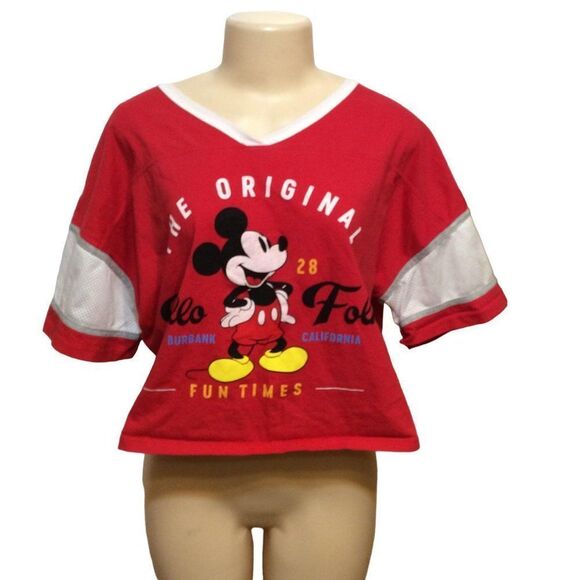 𝅺disney Women Original Mickey Cropped short Sleeve Tee Size L Red - Picture 1 of 3